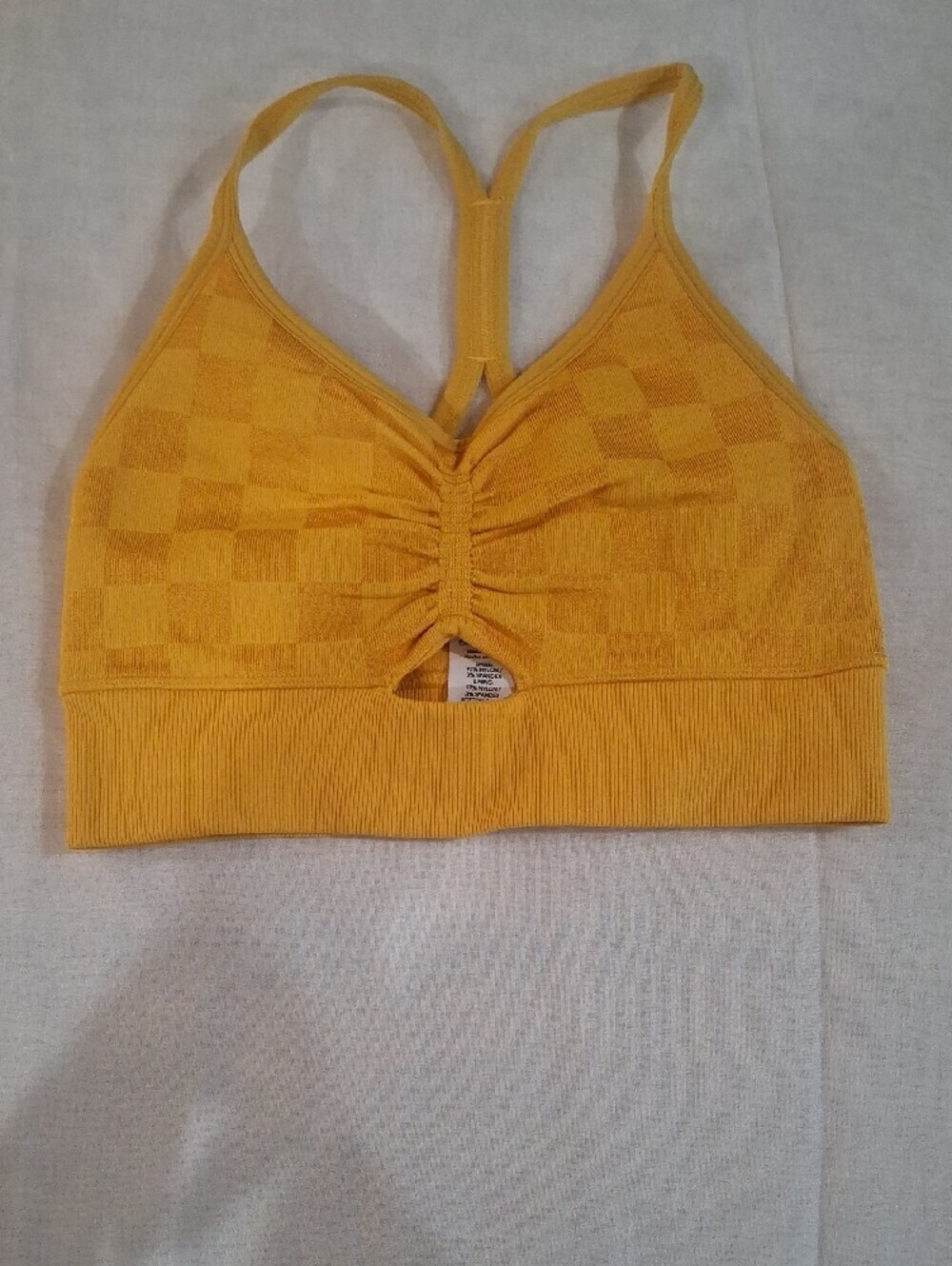 JoyLab Yellow Checker Ruched Racerback Sports Bra Size XS - Picture 5 of 9